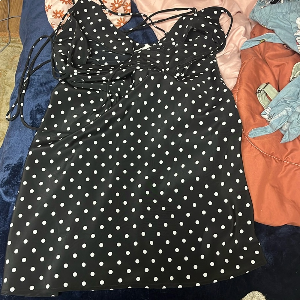 Poka dot black and white ye mini dress strapy size small fashion bug